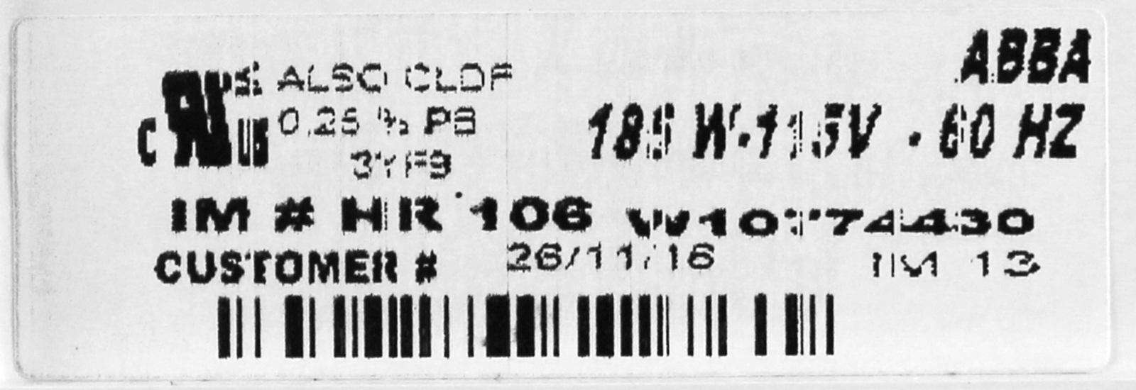 Whirlpool W11126009
