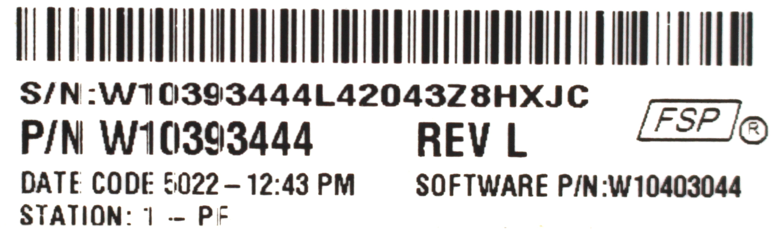 Whirlpool W10393444